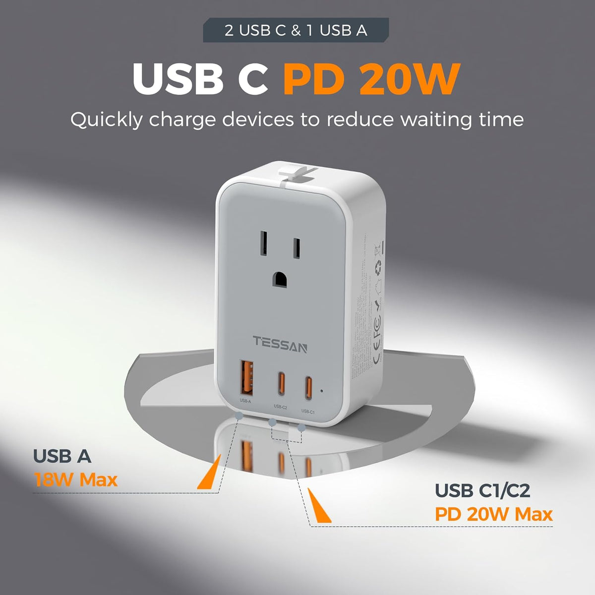 TESSAN Universal Travel Adapter, Grey