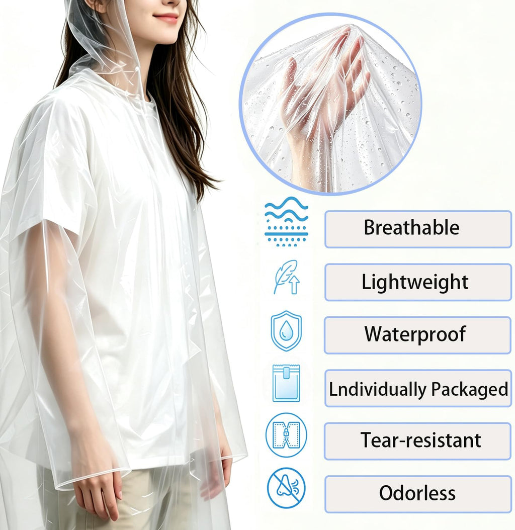 Disposable Rain Poncho Emergency Ponchos Rain Coat for Adults Women Men Compact Size 7 Packs 7 Color with Hood