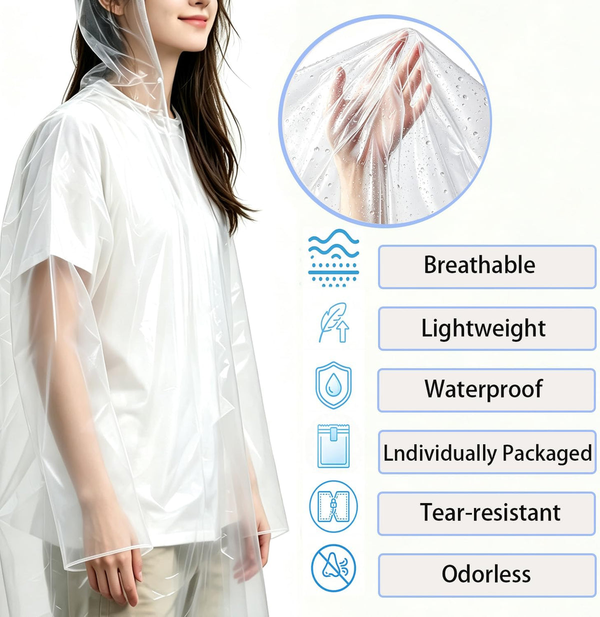 Disposable Rain Poncho Emergency Ponchos Rain Coat for Adults Women Men Compact Size 7 Packs 7 Color with Hood