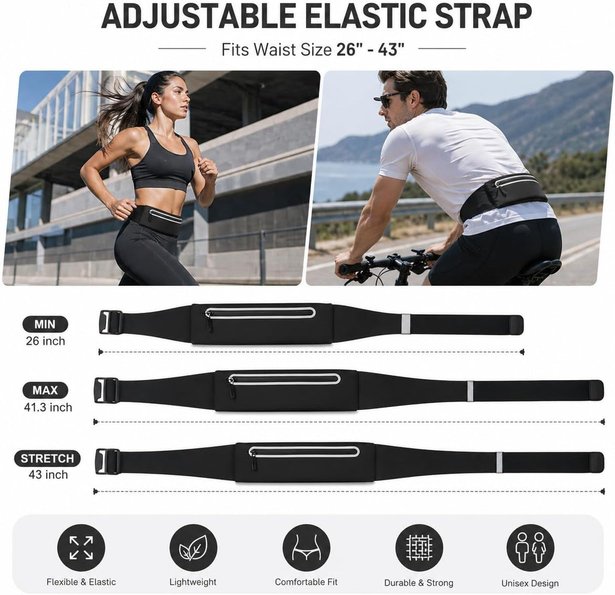 Slim No-Bounce Running Belt - Waterproof Exercise Waist Pack for Marathons, Hiking & Dog Walking - Hidden Travel Money Belt for Phones