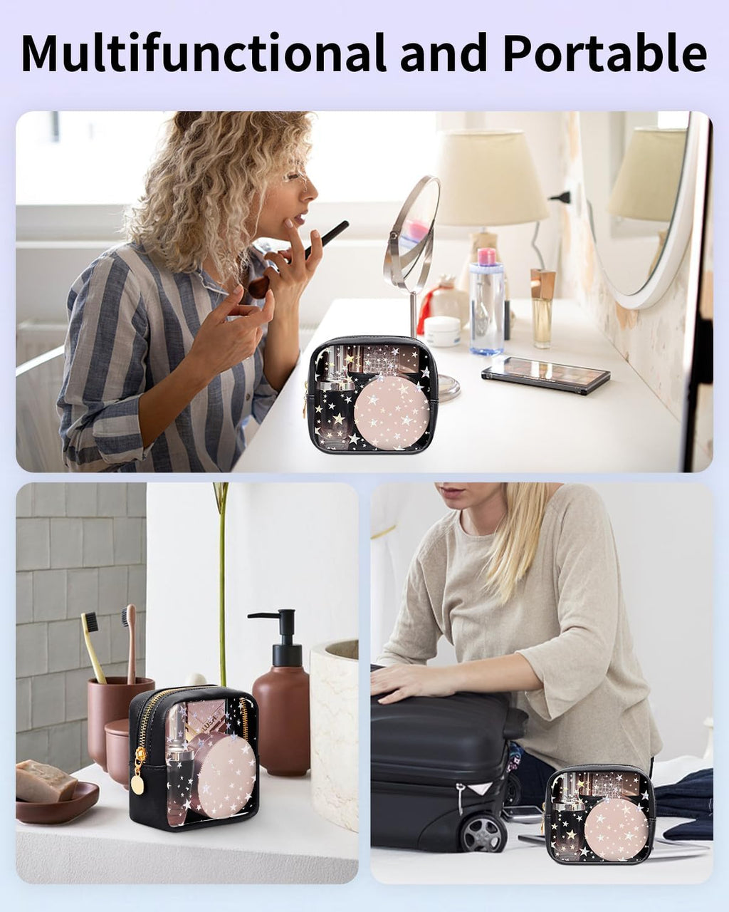 Clear Makeup Bag for Purse, Mini Cosmetic Pouch with Glitter Star Pattern