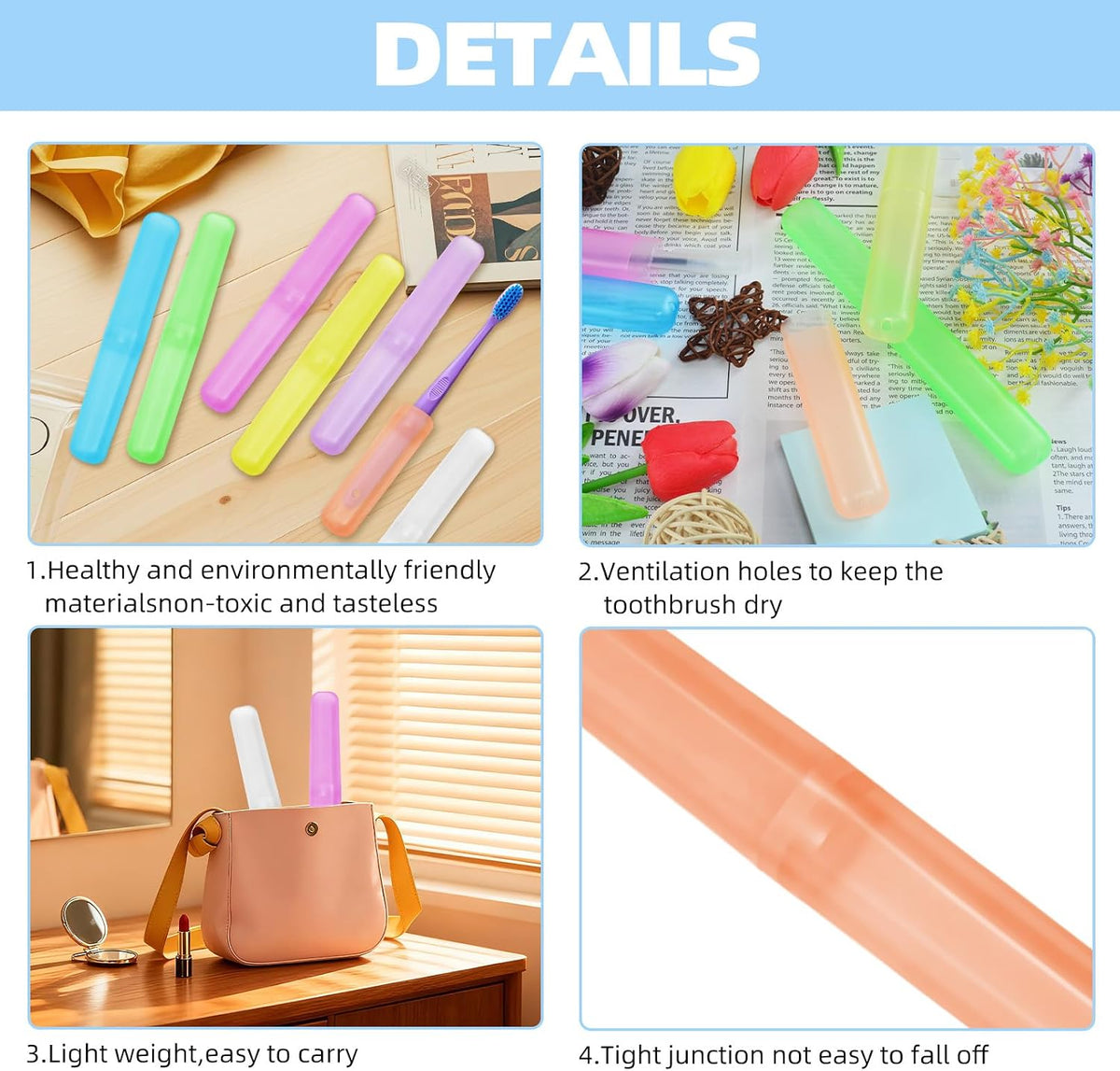 21 Pcs Travel Toothbrush Holders,Plastic Toothbrush Case,7 Colors