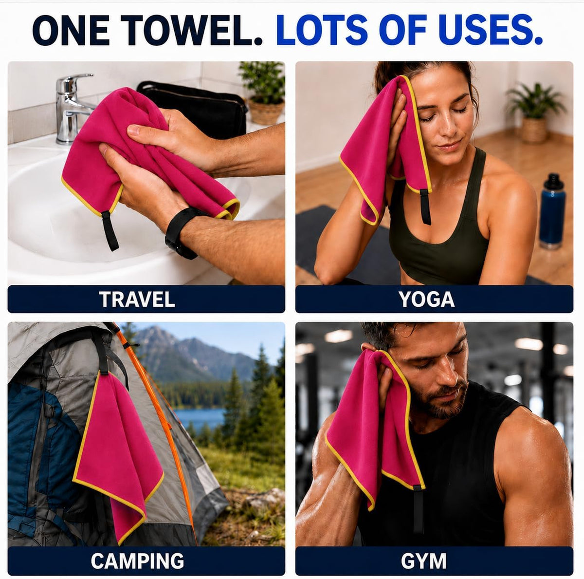 Backpacking Ultralight Quick Dry Microfiber Soft Fast Drying Hand and Face Towel Wash Cloth Camping Yoga Hiking Active Lifestyle Small (Magenta, Small)