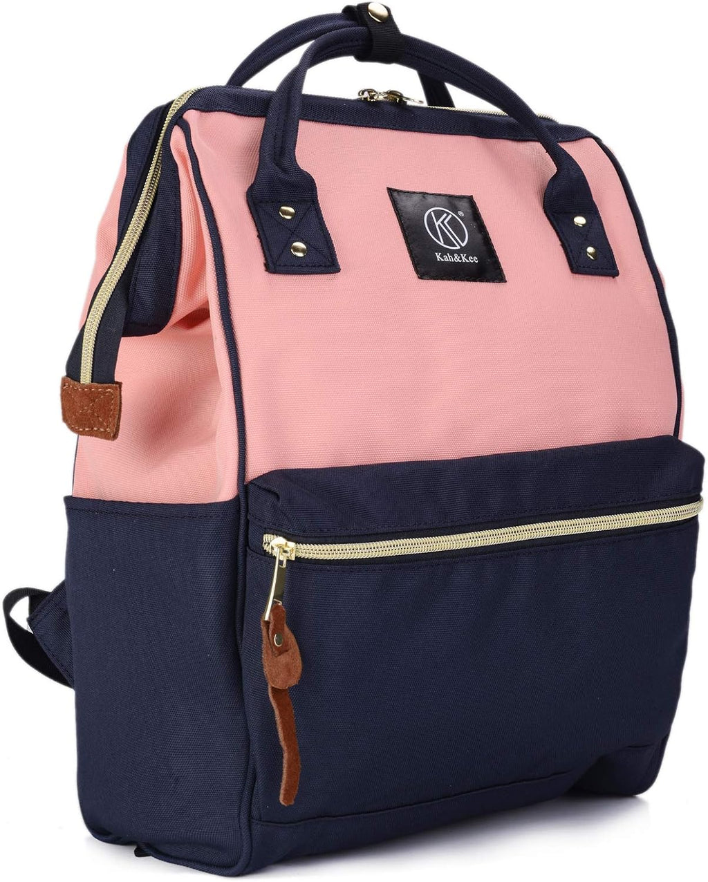 Kah&Kee Polyester Travel Backpack Functional Anti-theft School Laptop for Women Men (Pink* Navy, Medium)