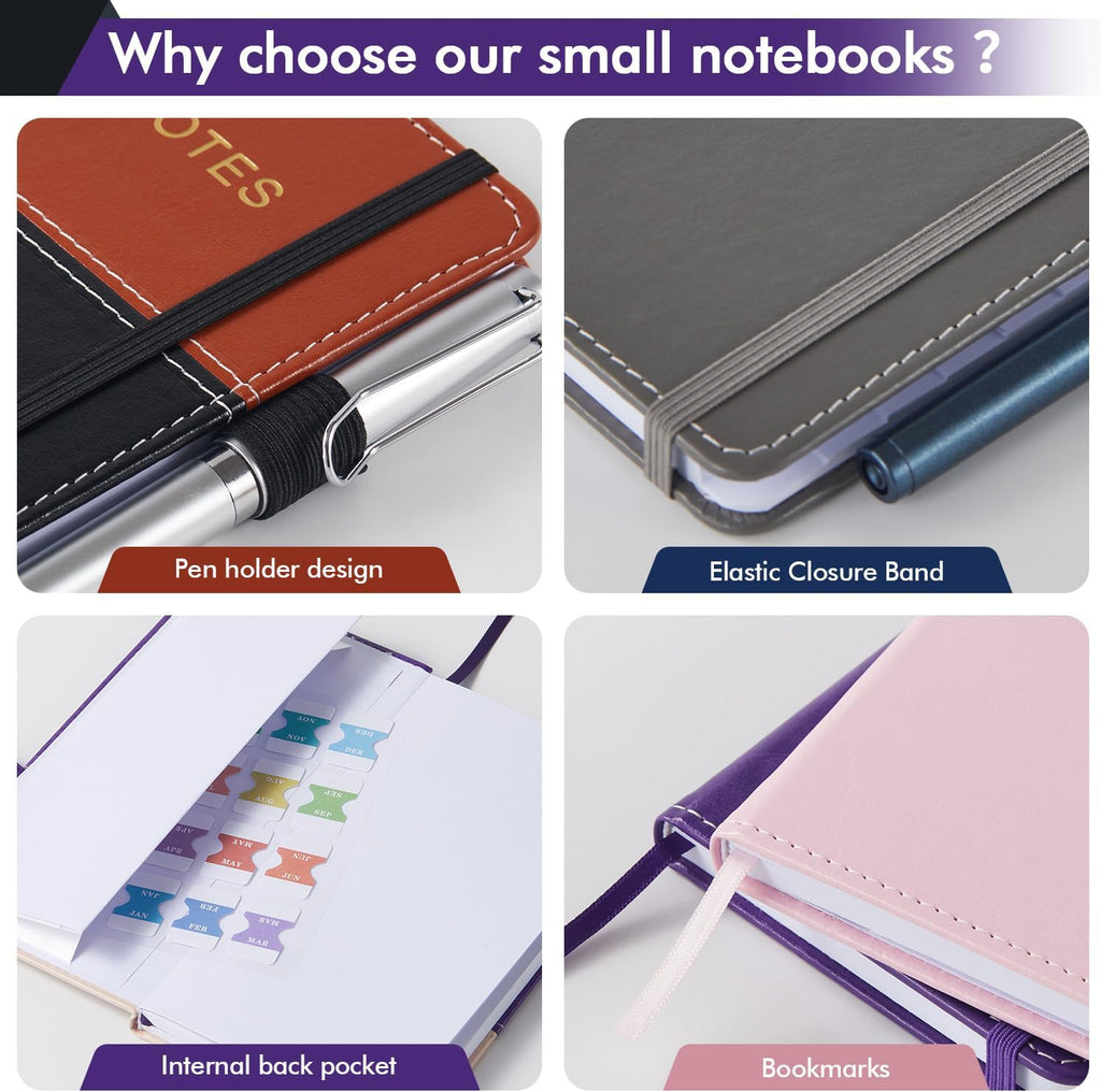 Small Lined Notebook, Pocket Journal Notebook, 3.8" x 7", 140 Pages 100GSM Paper, Leather Hardcover, Mini Diary Notepad for Women/Men, Writing, Travel, Work