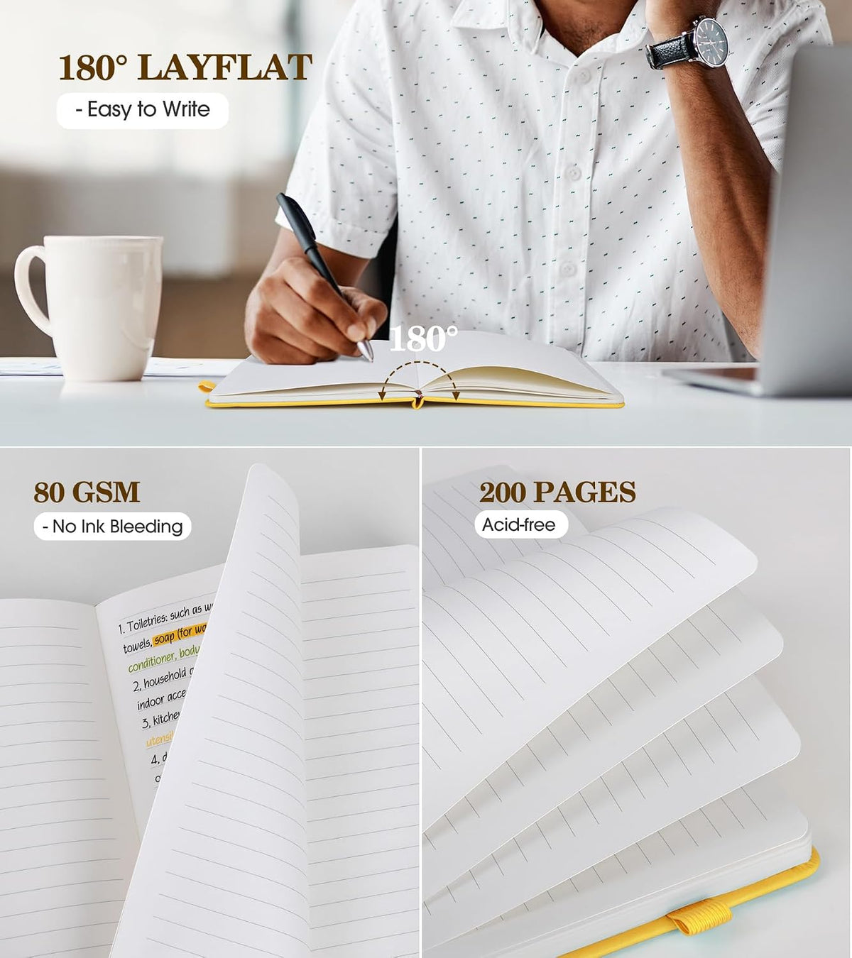 Lined Journal Notebook for Women, A5 Yellow Hardcover Leather Journals for Writing, 200 Pages Travel Daily Journal,Thick College Ruled Notebook for Work School, Note Taking, Business 5.75'' X 8.38''