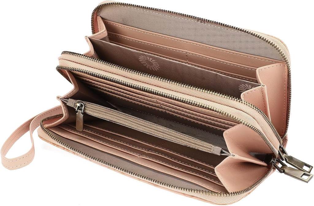 GAEKEAO RFID Leather Wristlet Wallet for Women with Grip Strap