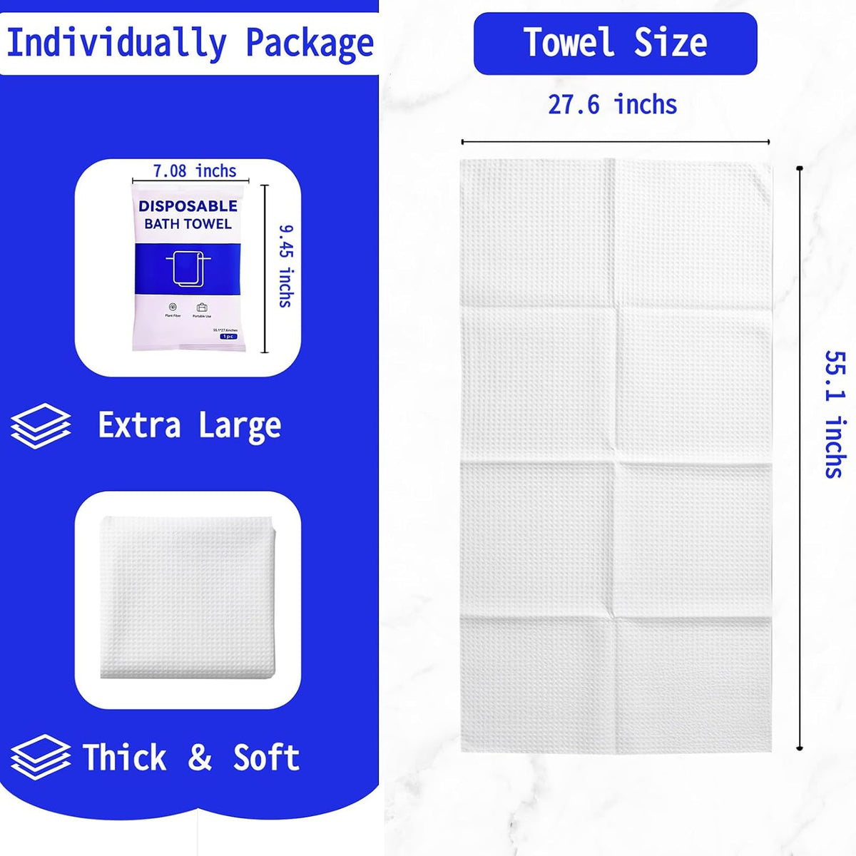 Extra Large Highly Absorbent Disposable Bath Towels for Travel – 10 Pack