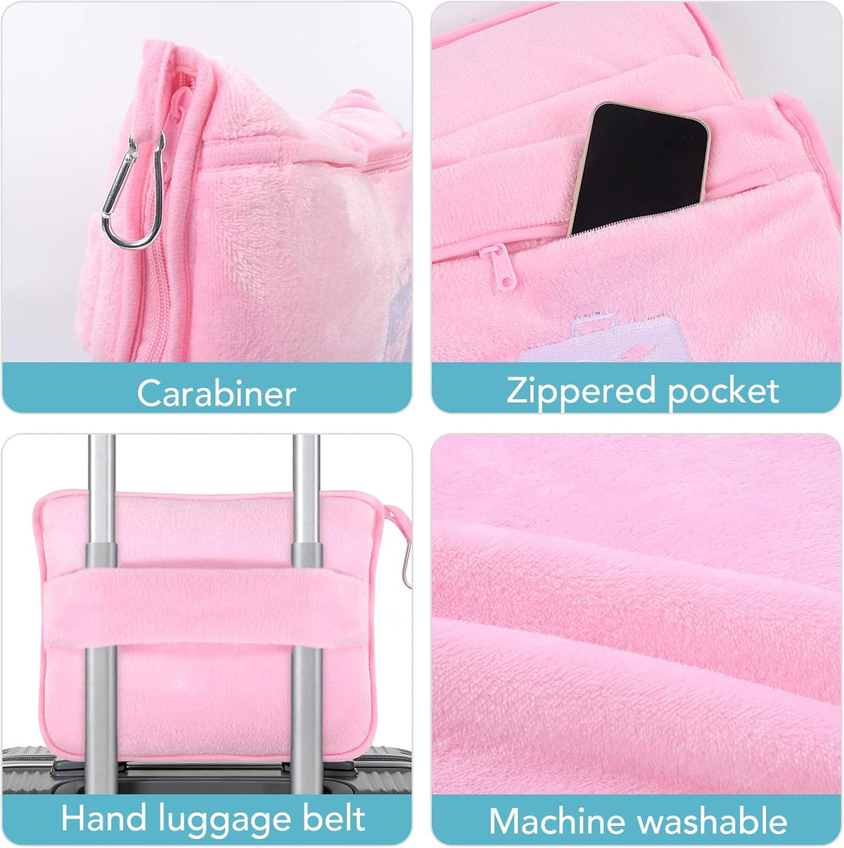 SINLAND Travel Pillow and Blanket 2-in-1 Set Airplane Pink 60x50 Inch