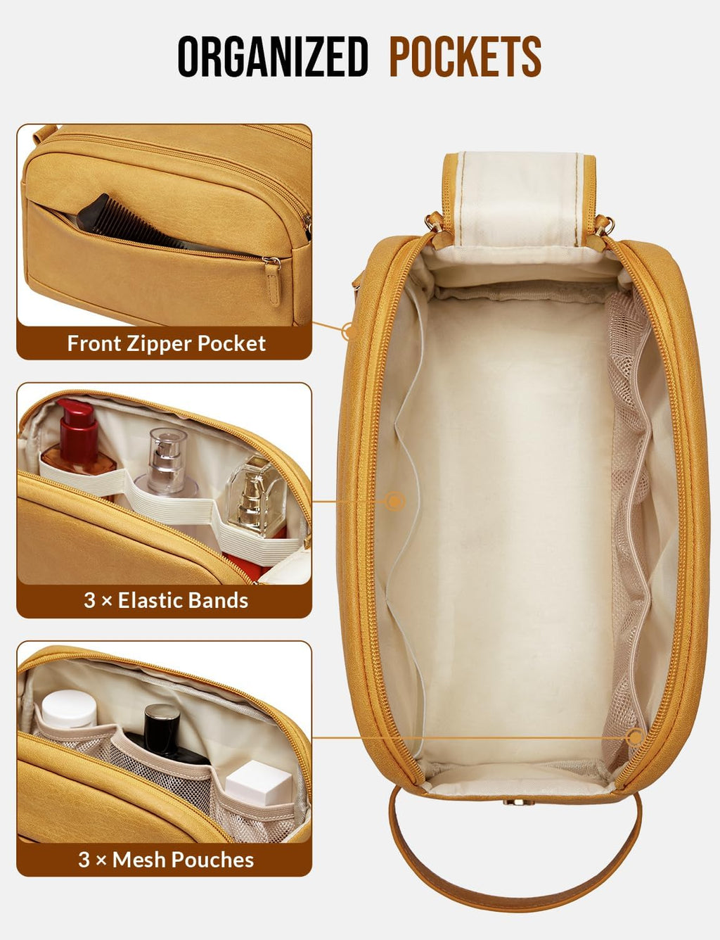PU Leather Toiletry Bag for Men, Yellow