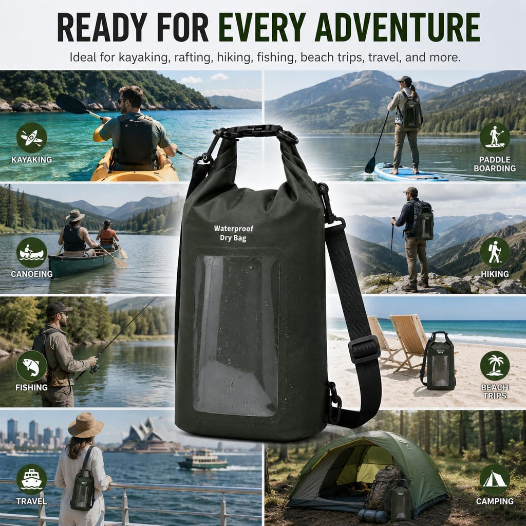 3L IPX8 Waterproof Dry Bag Backpack with Touchscreen Phone Pouch,Green