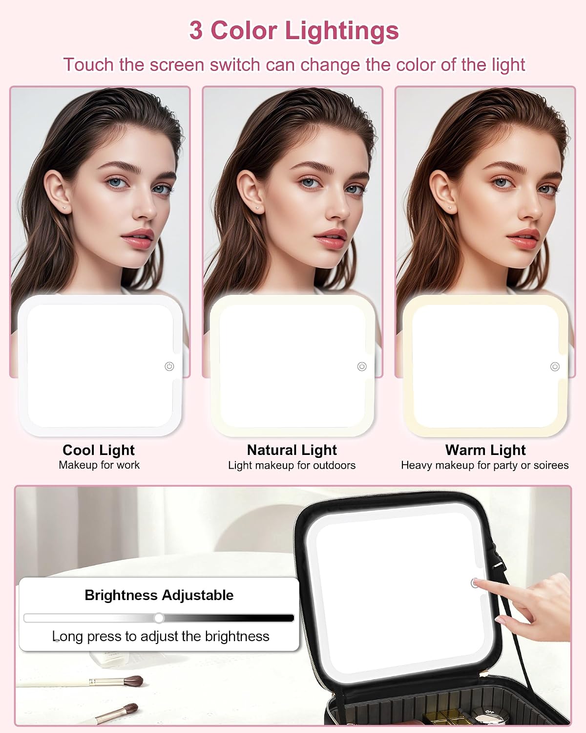 Relavel Initial Makeup Bag with LED Mirror for Women Girls, Personalized Travel Cosmetic Organizer Train Case, Birthday Gifts for Grandkids Bridesmaid Graduation Teacher Friends, Trendy Stuff, Black F