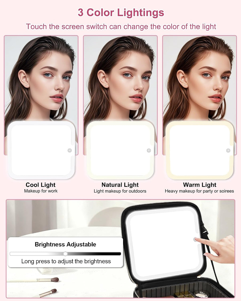 Relavel Initial Makeup Bag with LED Mirror for Women Girls, Personalized Travel Cosmetic Organizer Train Case, Birthday Gifts for Grandkids Bridesmaid Graduation Teacher Friends, Trendy Stuff, Black M