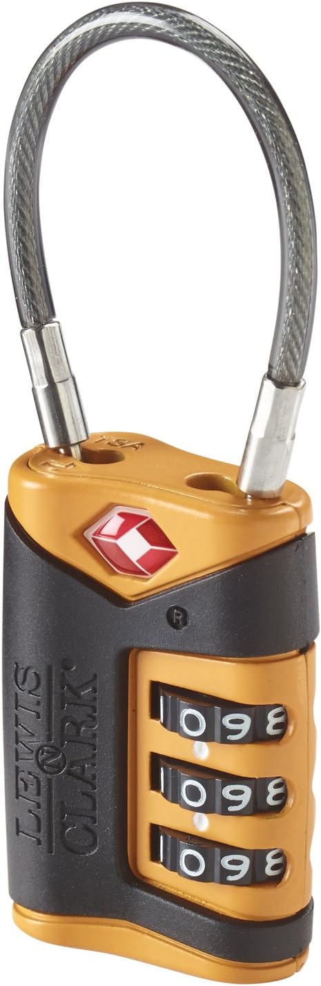 Lewis N. Clark TSA-Approved Easy-to-Set Combination Luggage Lock with Steel Cable, Orange, One Size