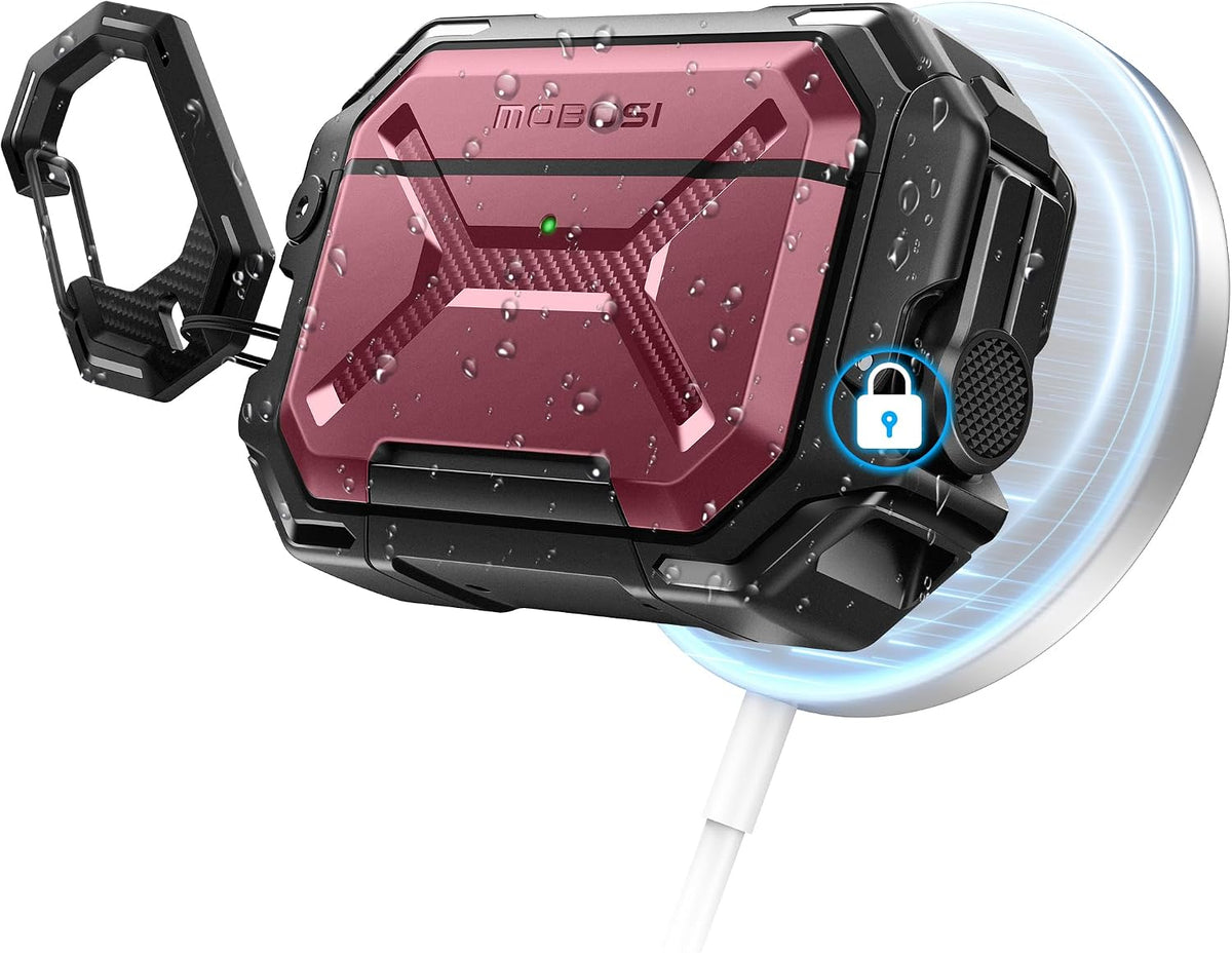 MOBOSI IP68 Waterproof Case for AirPods Pro 3, Red
