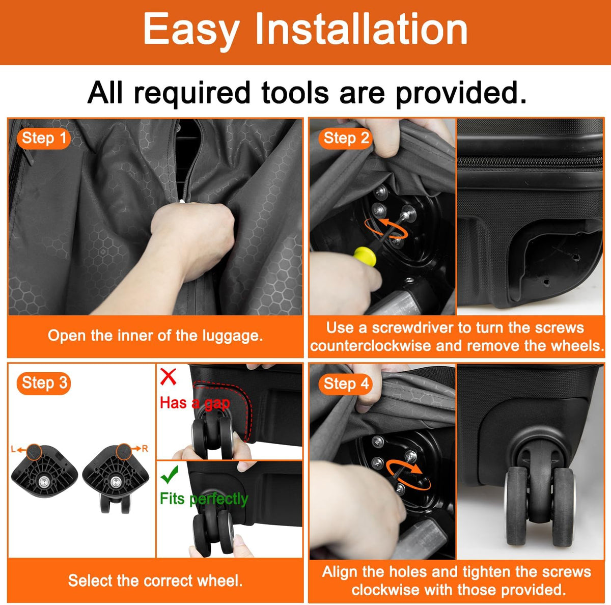 Wheels for Skyway Luggage, Replacement Kit for Suitcase(A08-18-Small)