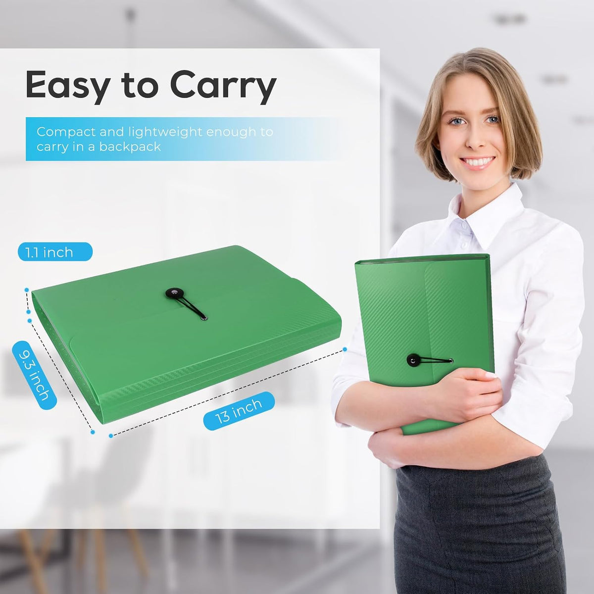 Expanding File Folder, Accordion File Organizer for Sorting Documents and Papers, 13 Pockets File Storage Organizer for Home, Travel and Office Use, Hospital Bag Essentials (Green)