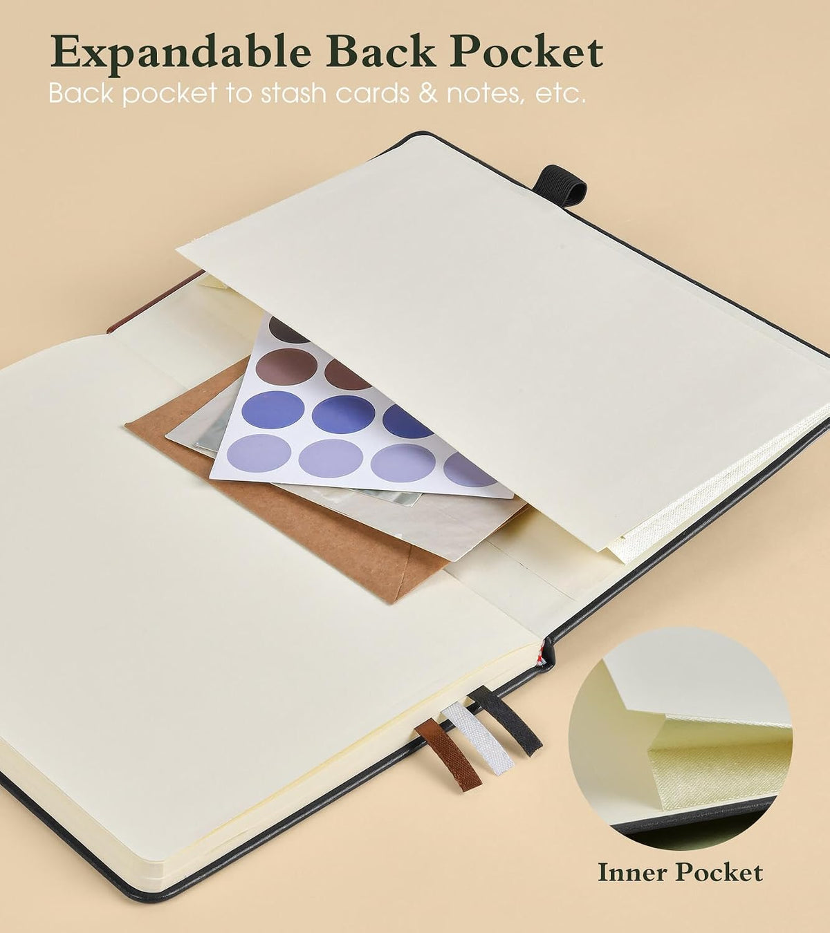 PAIBAS A5 Lined Journal, Leather Bound Notebook for Work & Travel 5.8"×8.5"