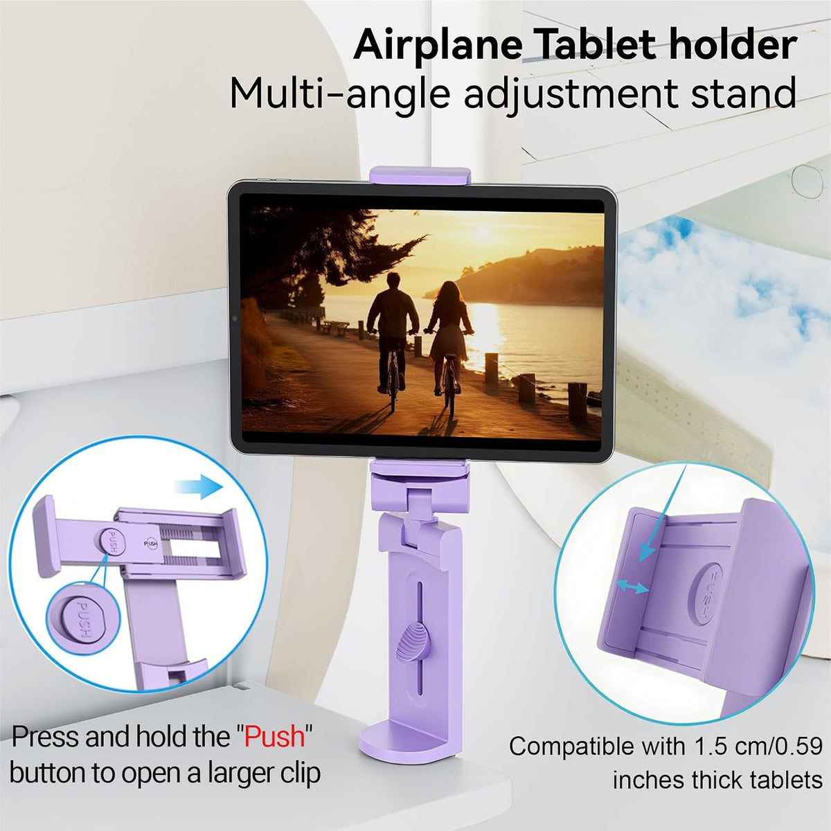 Airplane Tablet Holder Mount, 360° Adjust, Only Fit 7–11" Tablets