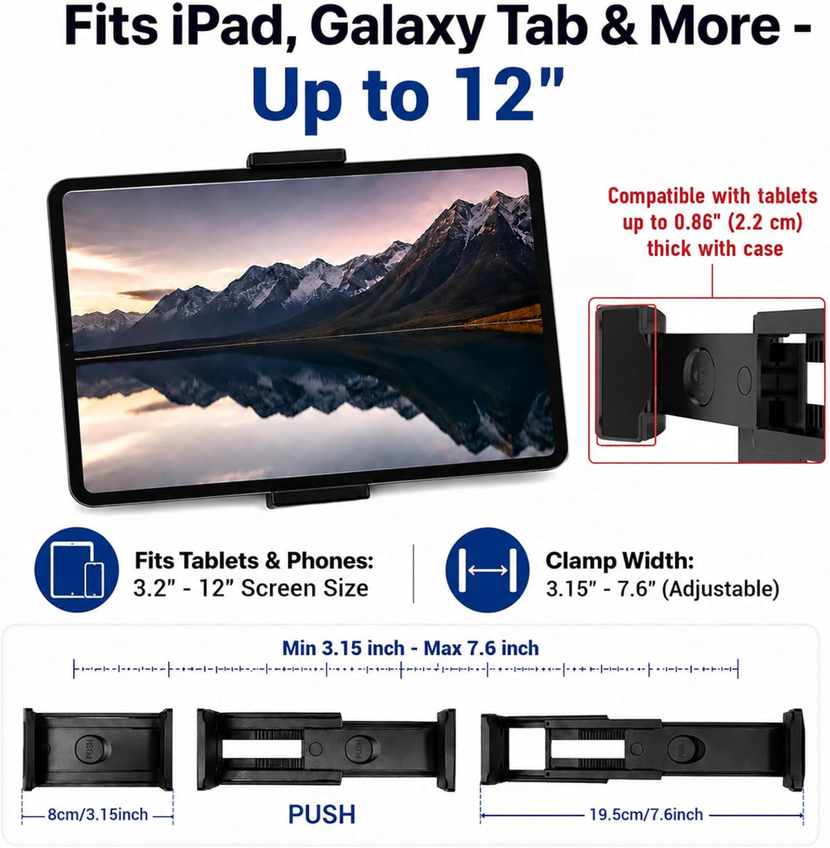 Airplane Tablet Holder Mount, 360° Adjust, Not for Tablets Over 12"