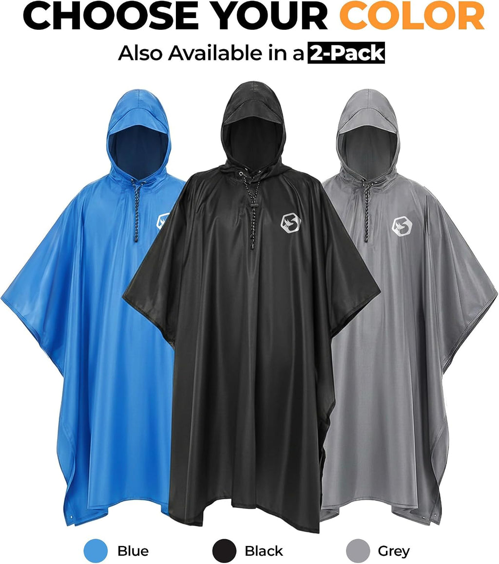 Foxelli Extra Long Rain Poncho for Tall Adults, Reusable Waterproof Hooded