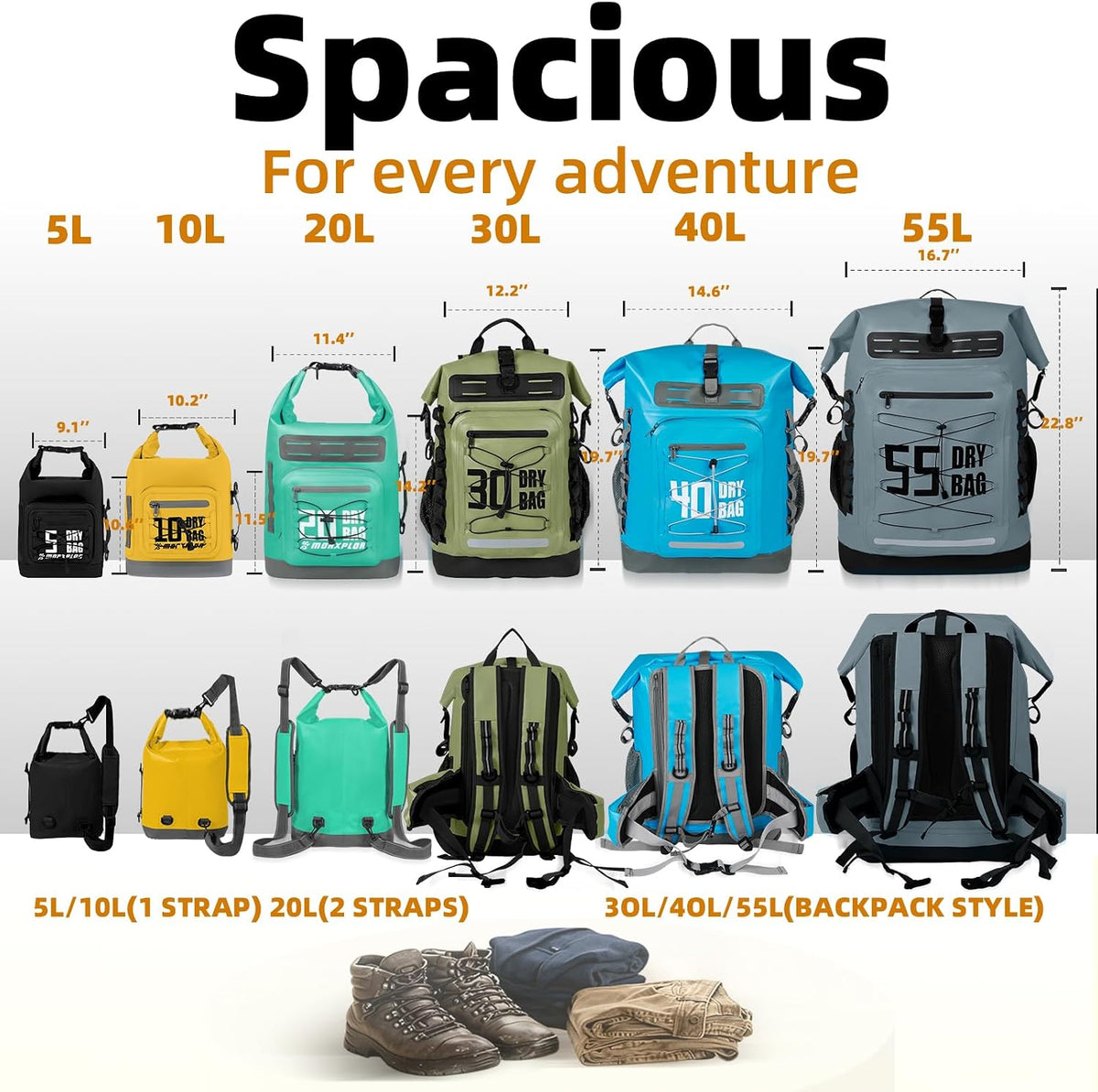 MORXPLOR Dry Bag Waterproof,5L/10L/20L/30L/40L/55L Roll Top Dry Bag Backpack with WaterProof Phone Case for Swim,Kayak