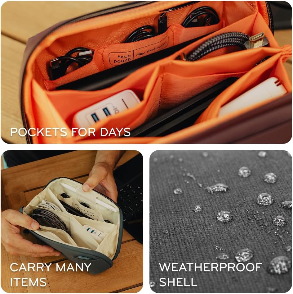 Peak Design Small Tech Pouch, Ocean, Electronics Organizer for Travel or Everyday Carry, Origami-Style Storage, Cable Pass-Through, Weatherproof Recycled Nylon, Gear Carry Bag for Men and Women
