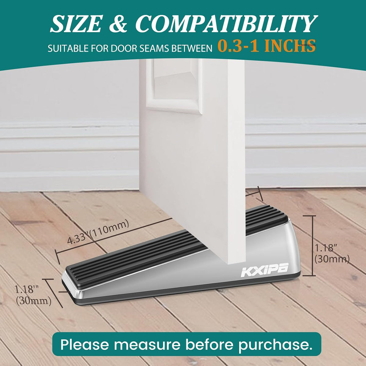 1 Pack Rubber Door Stopper Wedge - Heavy Duty Door Stoppers Stop Wedge Made of Premium Quality Brushed Stainless Steel, Wall Protector for Home & School with Self Adhesive Holder Satin Nickel