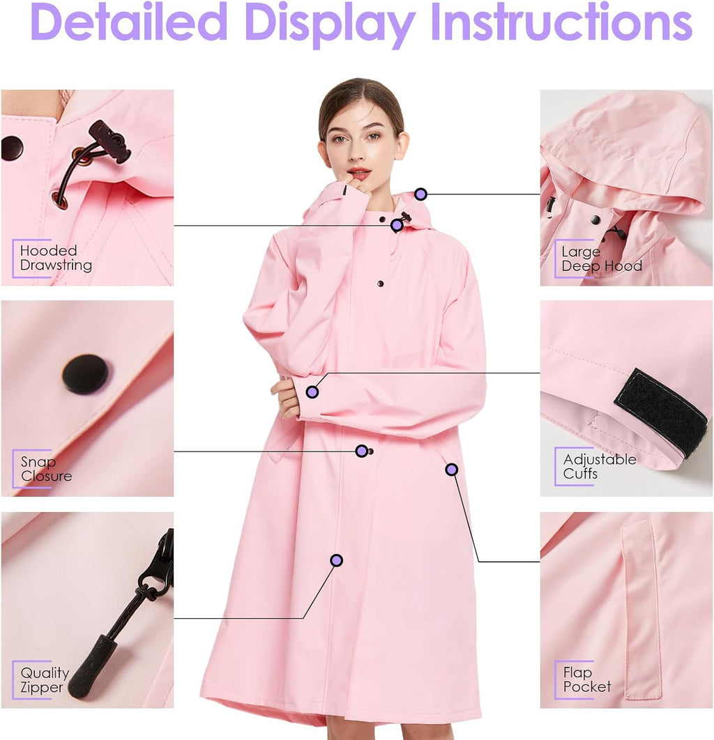 SOPPY Raincoat for Women Ladies Lightweight Long Waterproof Coat Rain Jackets