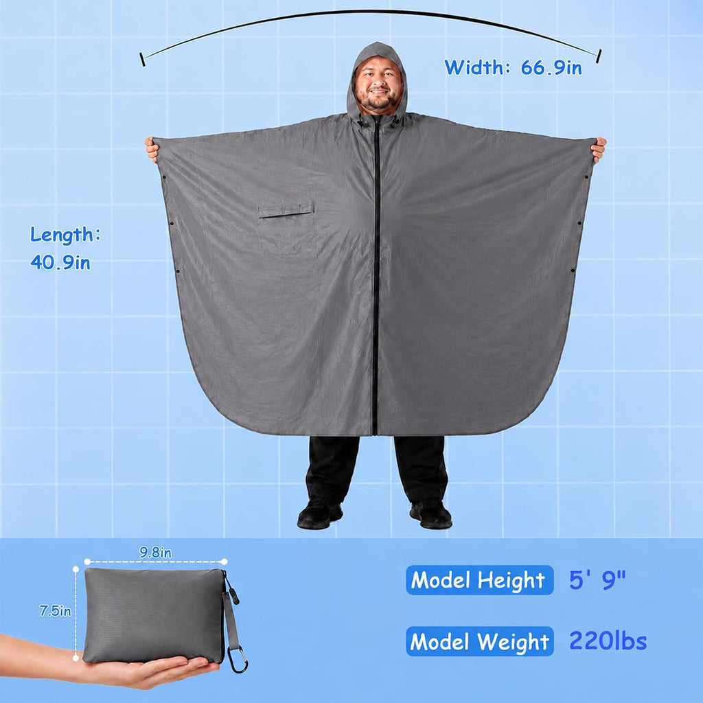 King Mills Zipper Plus Size Rain Poncho, Reusable Rain Ponchos for Adults Plus Size with Zipper, Adult Ponchos with Hood
