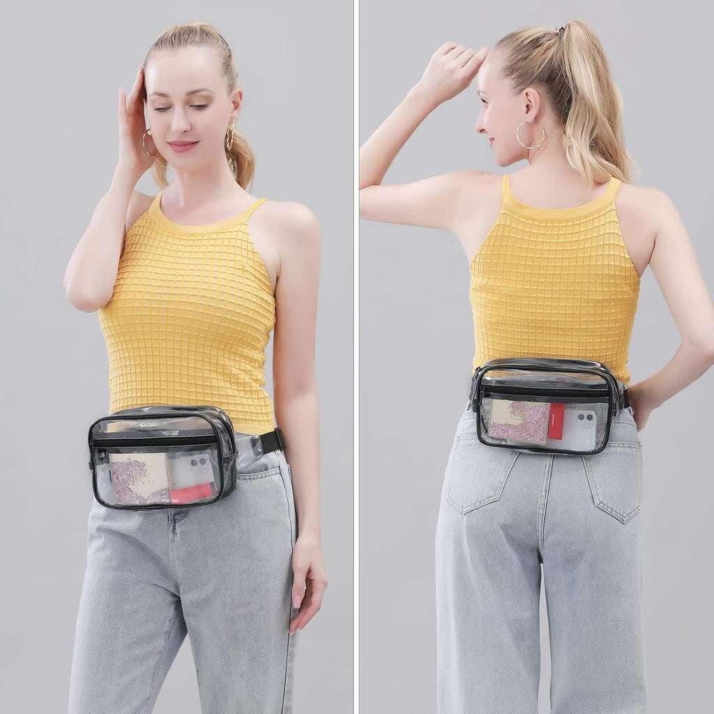 Clearworld Clear Fanny Pack, Waterproof 3-in-1 Belt Bag for Women, Black