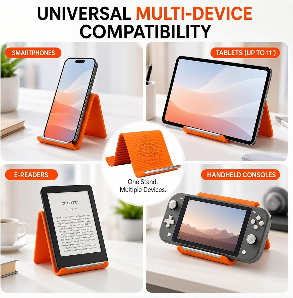 2PCS Portable Foldable Silicone Aluminum Phone Holder, Orange&Black