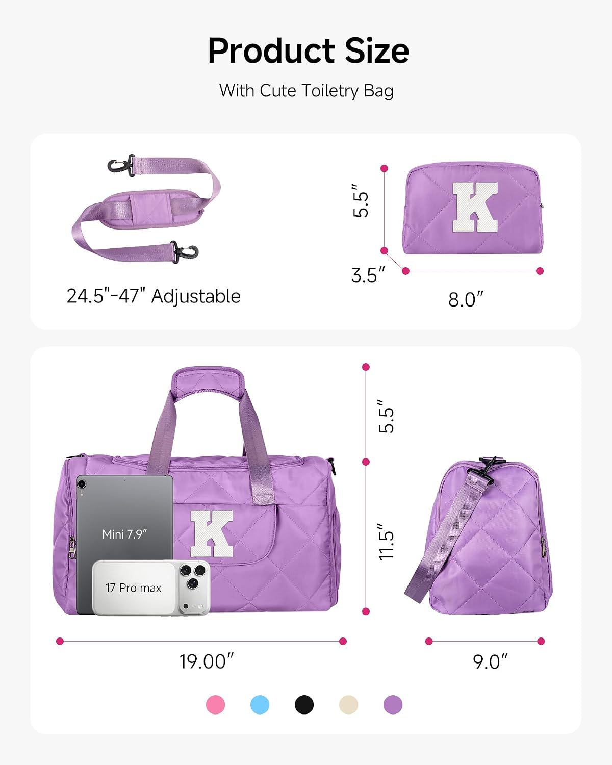 Elilier Thank You Gift Idea, Personalized Duffle Bag for Women, Letter V