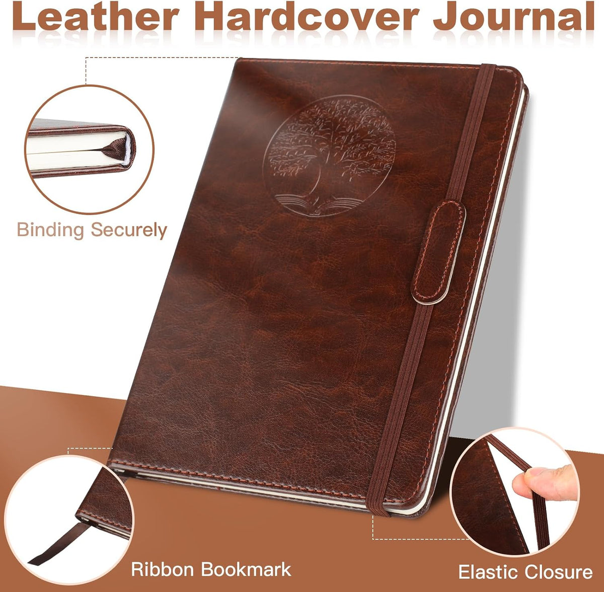AZUREAL Journal for Women Men, Lined Journaling Notebooks A5 5.7X 8.3 in, Hardcover Leather Journal Diary 160 Pages, Journals for Writing, Travel, Business, Home & School (Brown)