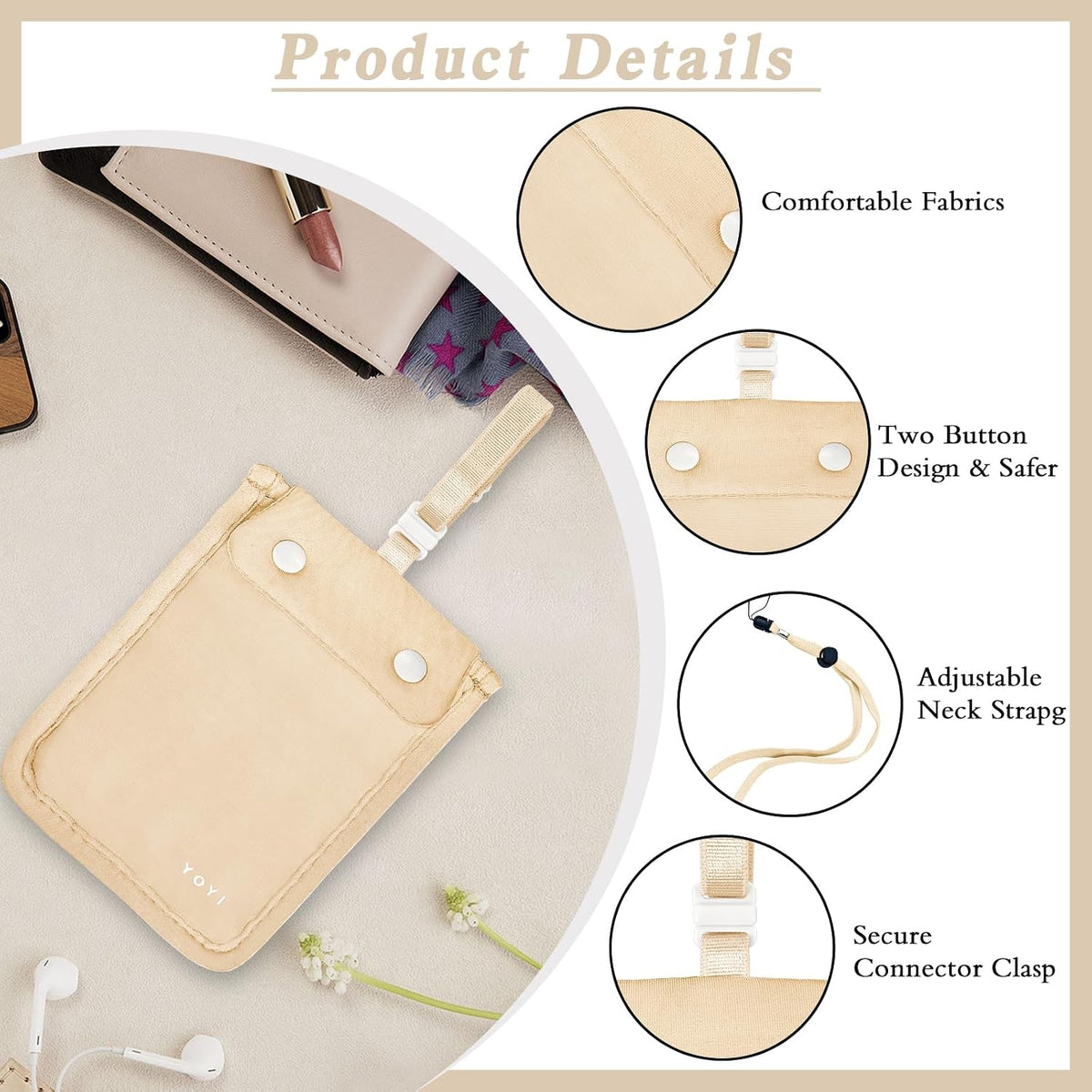 YOYI YOYI RFID Blocking Bra Wallet Neck Strap Secret Stash Pocket Cash Card
