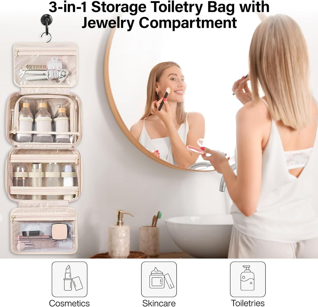 Hanke Hanging Travel Toiletry Bag with Jewelry Organizer, Apricot