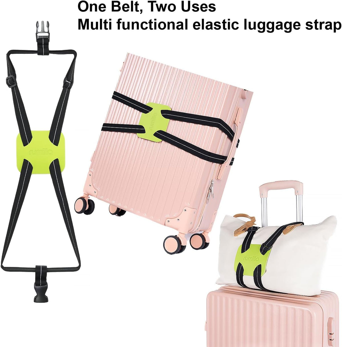 Luggage Straps for Suitcases, Travel Accessories to Connect Two Suitcase, Add A Bag Luggage Strap for Carry On Luggages Adjustable Buckle Belt (Black/Green-1pcs)