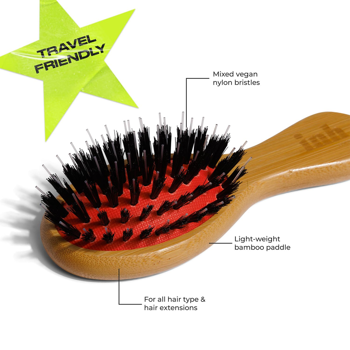 INH Mini Boar Bristle Hair Brush | Travel Size Detangling Paddle Brush