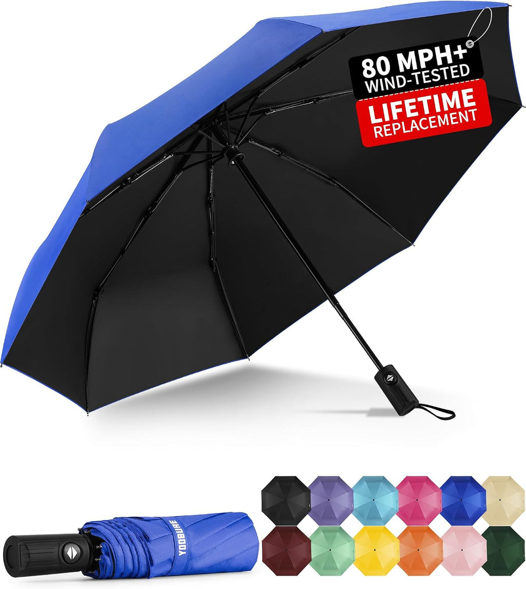 Yoobure Windproof Automatic Travel Umbrella, Compact Folding UV Sun & Rain
