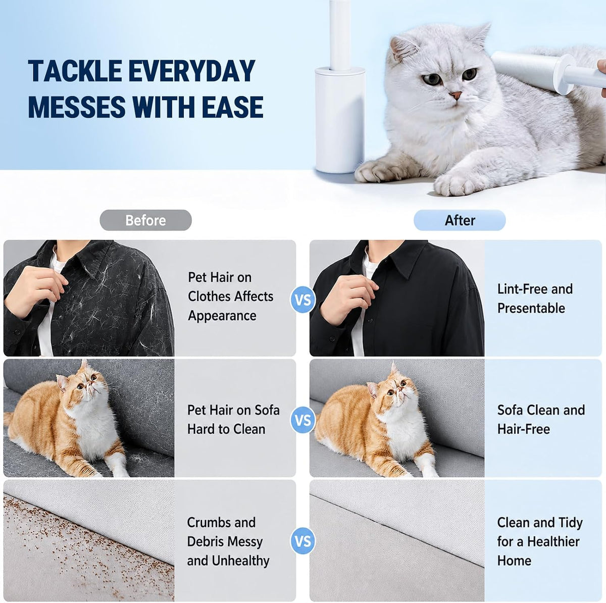 Mini Travel Lint Roller Strong Sticky for Pet Hair w/Dust Cover, 60 Sheets