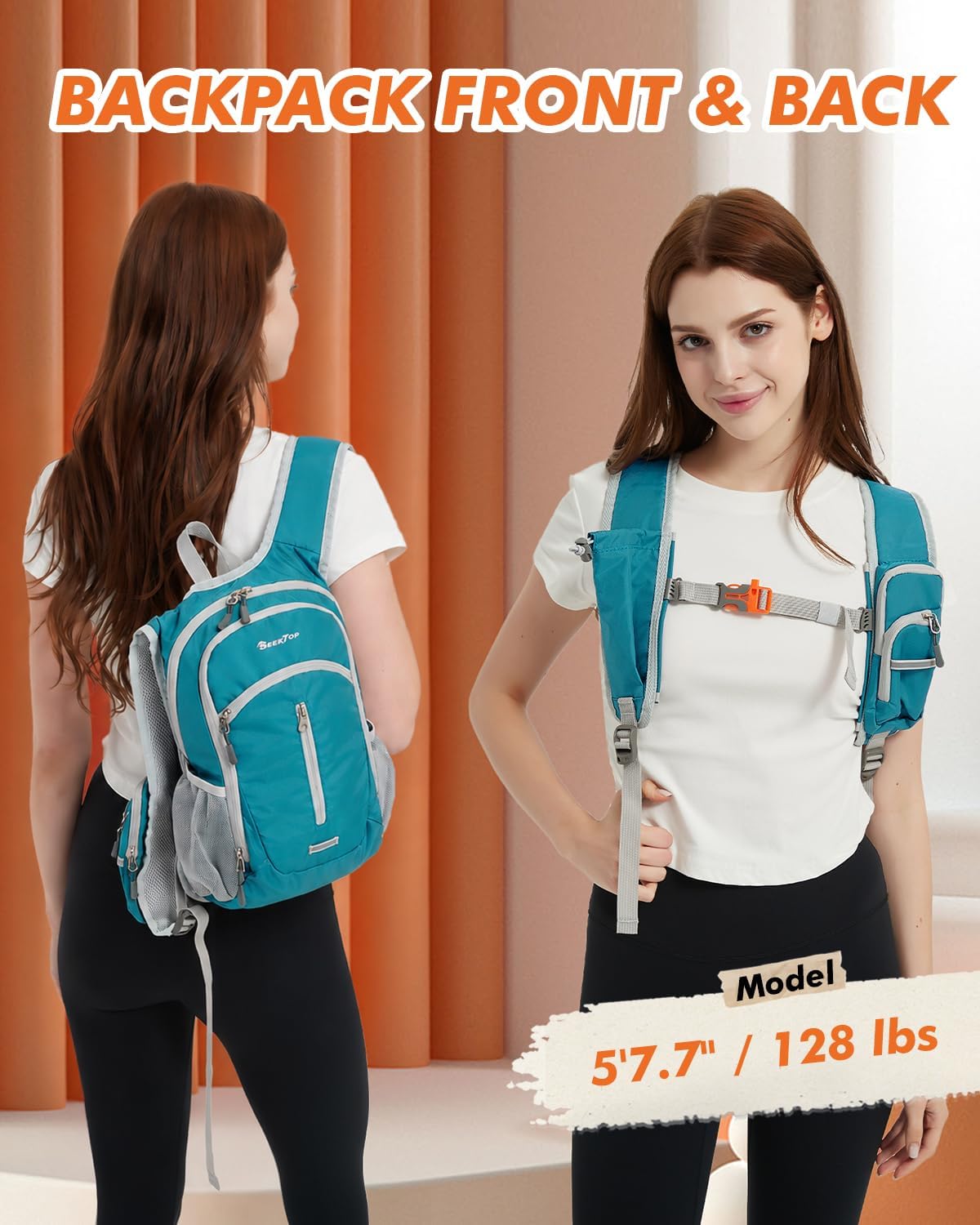 Seektop Small Hiking Backpack Expandable 12L-15L