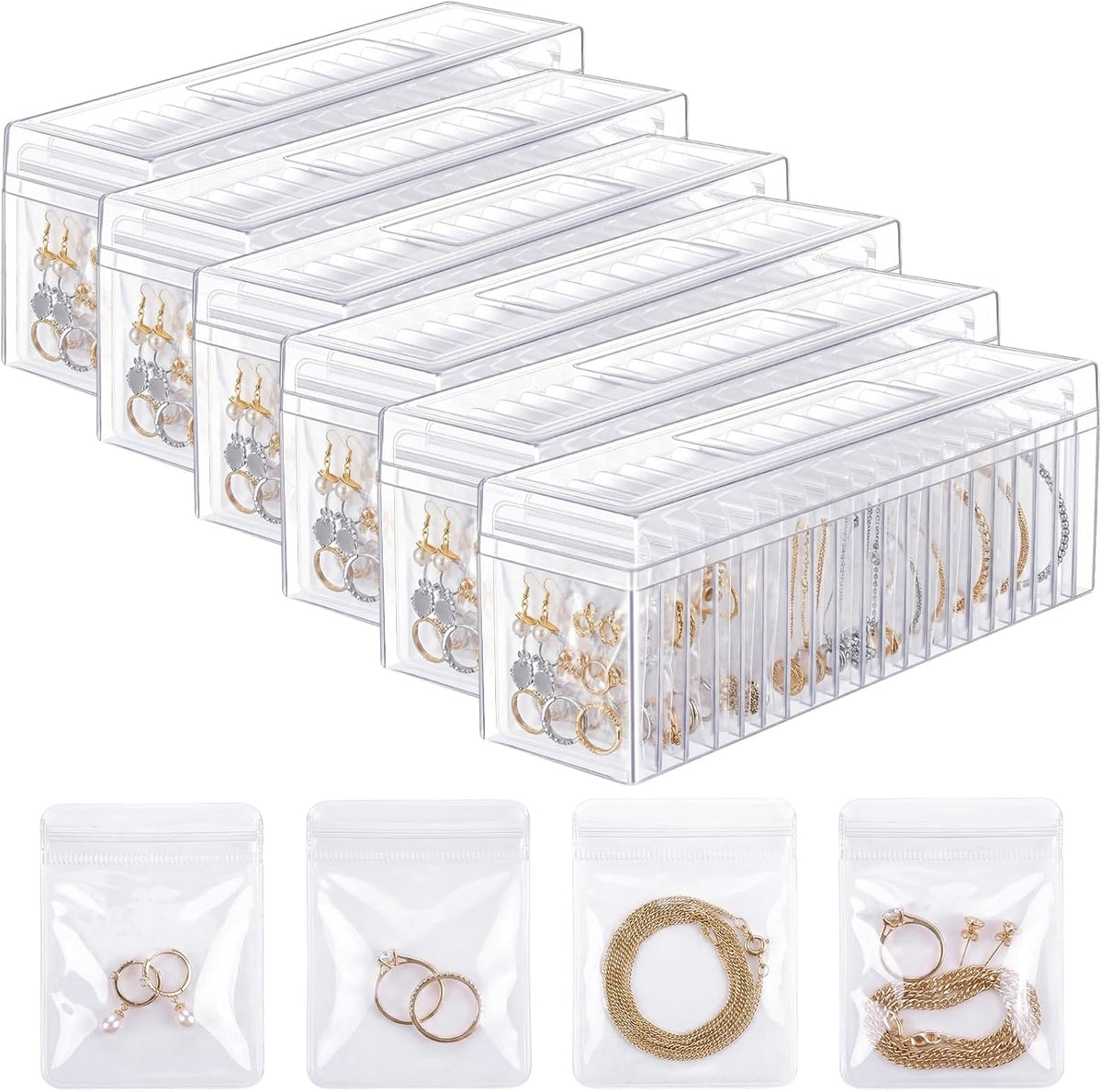 Kenning 126 Pcs Acrylic Jewelry Case Organizer, Clear Jewelry Organizers Holder with Portable Anti Tarnish Storage Bags for Rings, Earrings, Necklaces, Ideal Gifts for Women (Clear)