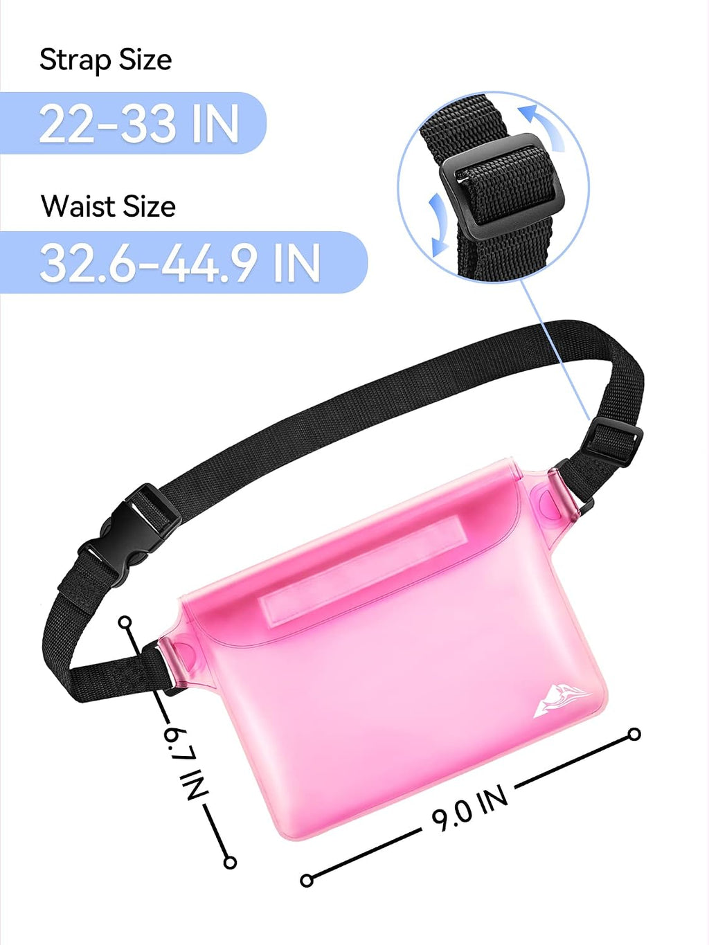 HEETA Waterproof Dry Bag for Women Men (Transparent Blue 5L) Bundled with 2-Pack Waterproof Pouch with Adjustable Waist Strap (Black & Pink)