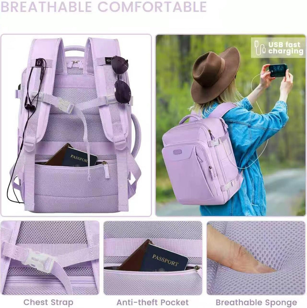 Carry on Backpack, 40L Flight Approved Large Travel Laptop Backpack, 17 Inch Water Resistant Luggage Computer Daypack College Weekender Overnight Bag for Men & Women, purple