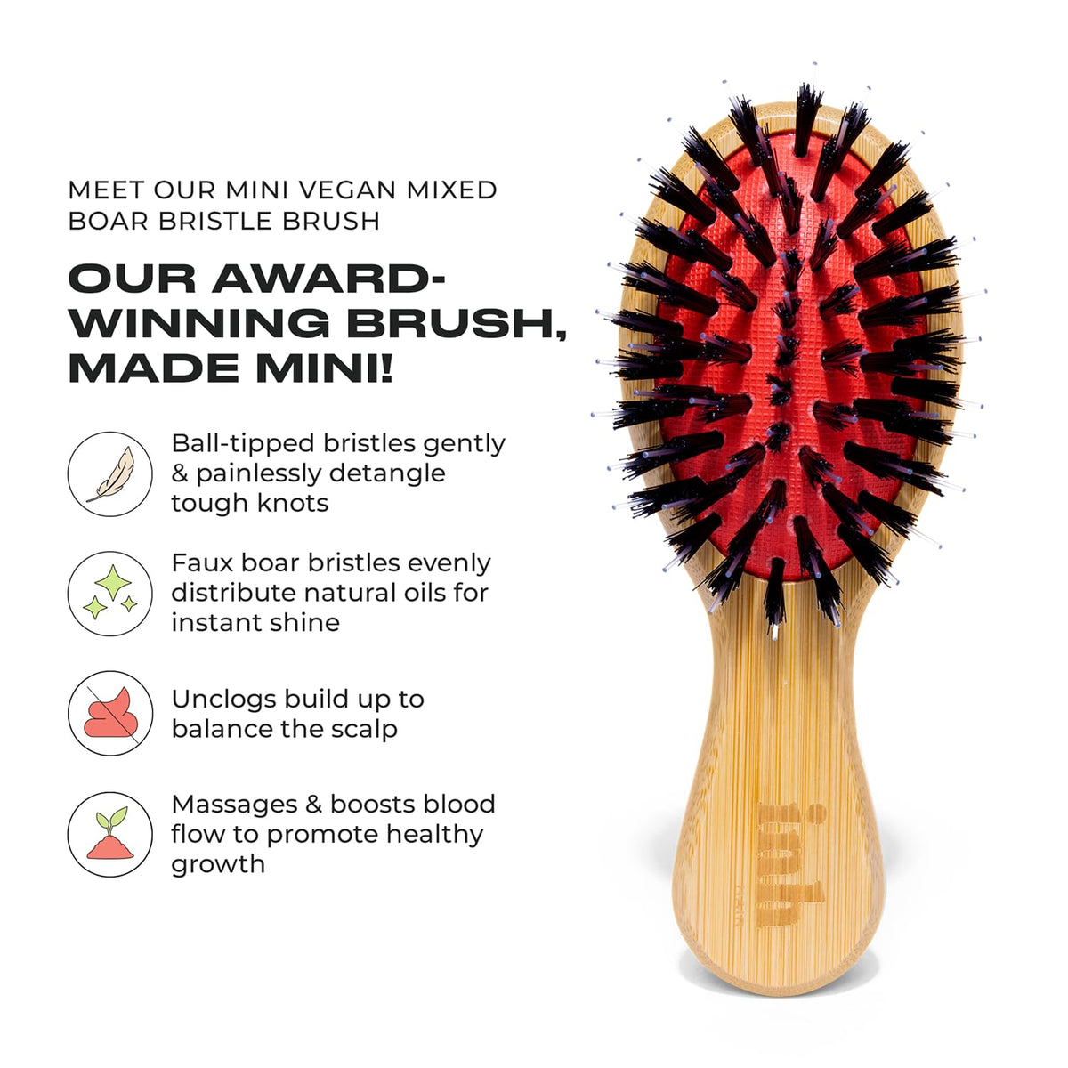 INH Mini Boar Bristle Hair Brush | Travel Size Detangling Paddle Brush