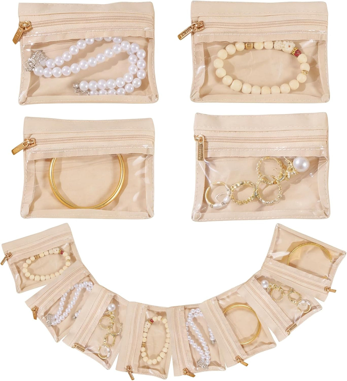12 Pcs Portable Velvet Jewelry Pouch with Zipper, Clear