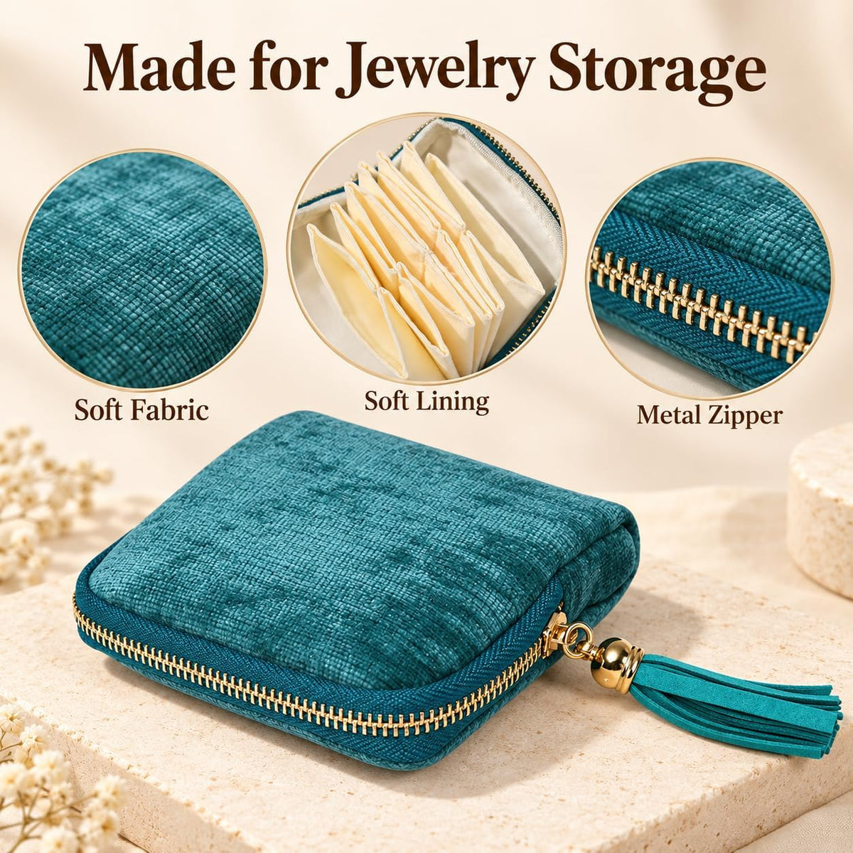 2-Pack Velvet Jewelry Organizer Case - Travel Zipper Pouch with Tassel, 6-Layer Storage for Bracelets, Bangles & Accessories (Red and Green)