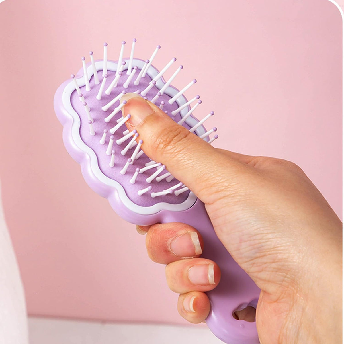 4 Pieces Mini Wet Hair Brush Hair Comb Set For Women Girls Kids Gift Small Cute Cloud shaped Hair Comb Hair Brush Handheld Mirror Set Travel Detangling Comb Massage HairBrush with Air Cushion (Purple)