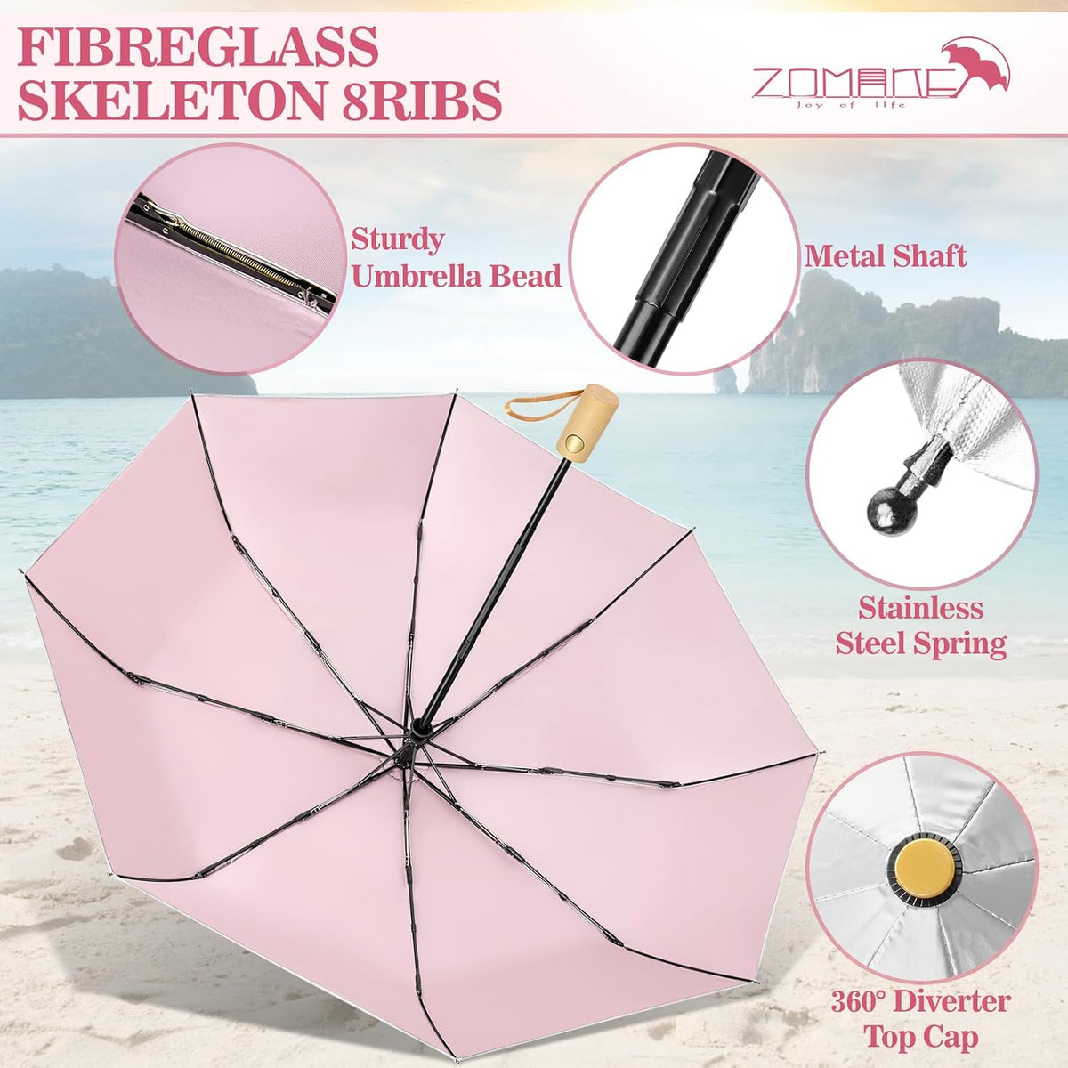 ZOMAKE UV Umbrella for Sun Protection Travel 43/46 Inch