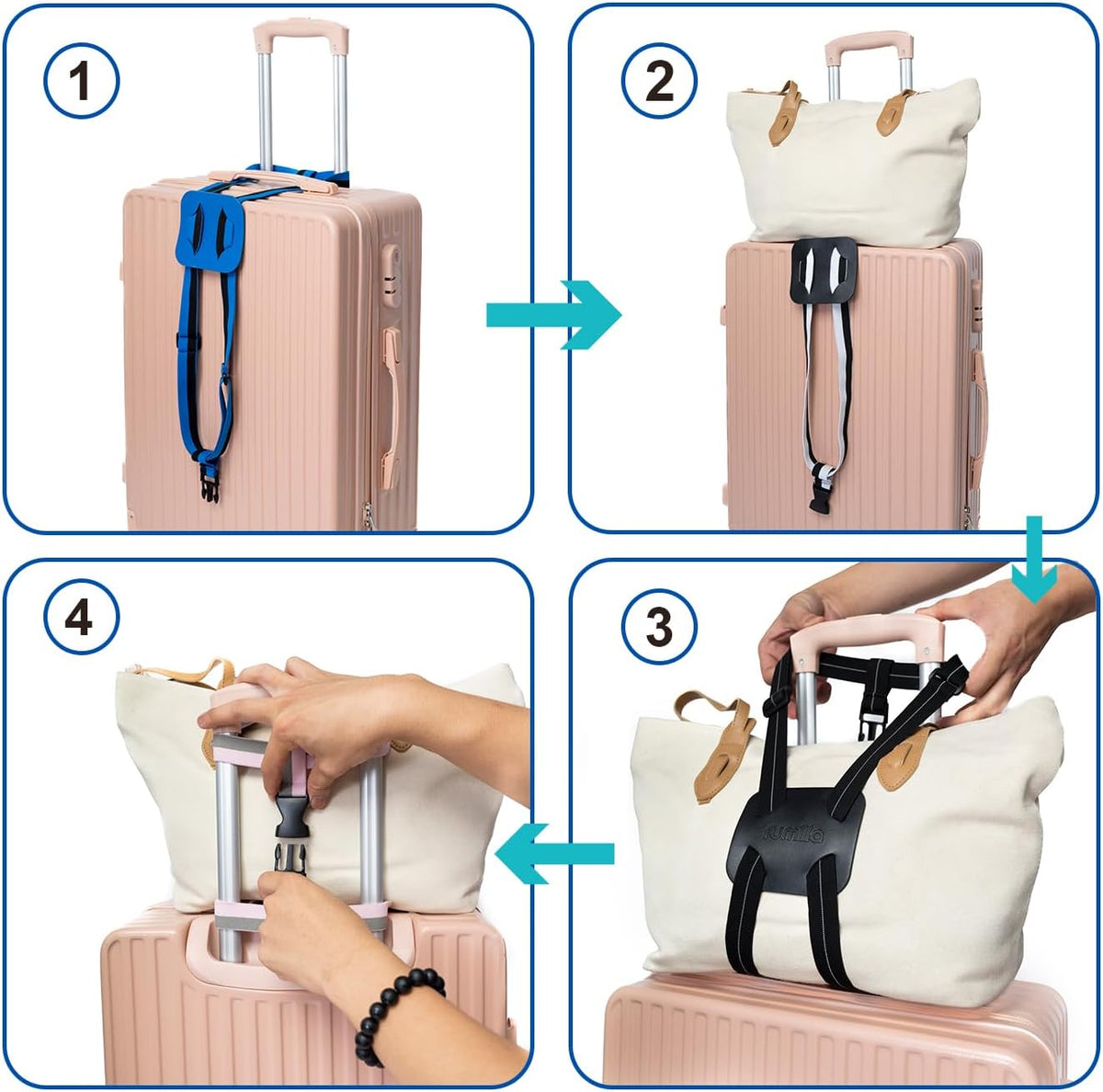 Luggage Straps for Suitcases, Travel Accessories to Connect Two Suitcase, Add A Bag Luggage Strap for Carry On Luggages Adjustable Buckle Belt (Black/Green-1pcs)